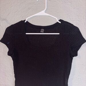 SHEIN Black Ribbed Fitted Short Sleeve Tee